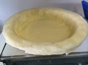 The crust was done baking by 8:33.