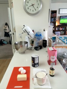 Ingredients for the filling, ready at 8:25.