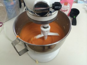 Mixing the pie filling.