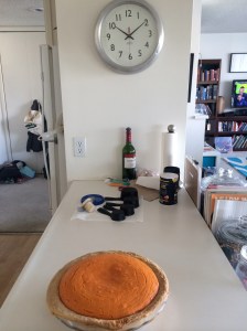 Pie done baking at 10:10. A big pie like this takes 75 minutes or more at 350 degrees F.