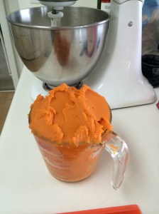 Two cups of mashed sweet potatoes, and a bit more for a big pie like this one.