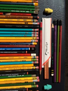 Some pencils were made triangular, so they wouldn't roll off the table. Japanese pencils look like a package of chopsticks.