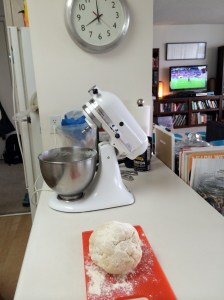 The dough was ready to roll. I set it aside at 8:00 sharp to start on the potatoes.