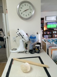 I got the dough out of the fridge at 8:13 to roll it out.