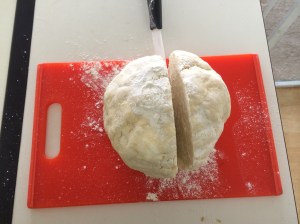 I cut one piece a bit larger, for the deep dish that holds the filling.