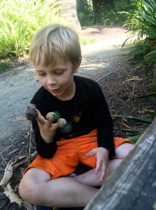 Kieran tries the nuts on his fingers.