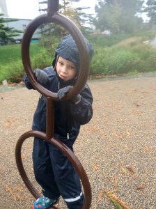 Testing playground equipment.
